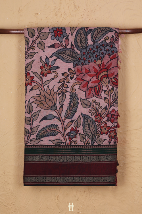 Kanchipuram Silk Saree In Pink With Hand Painted Design