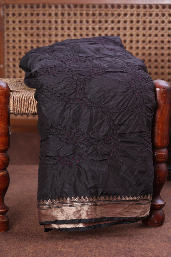 Bandhani Silk Saree In Black With Tie And Dye Design
