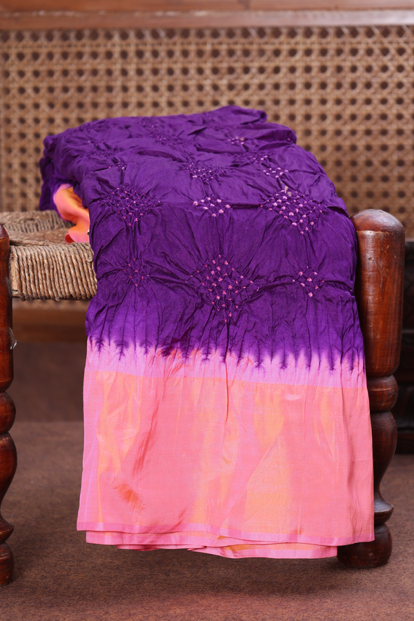 Bandhani Silk Saree In Purple With Tie And Dye Design
