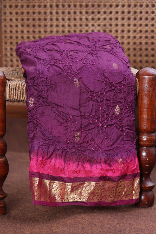 Bandhani Silk Saree In Deep Purple With Tie And Dye Design