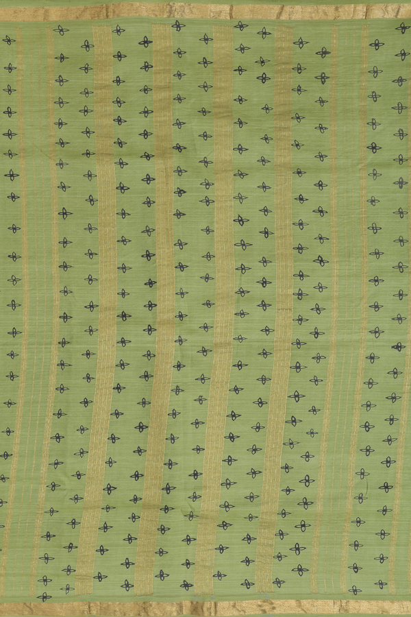 Kanchipuram Silk Saree In Pear Green With Stripes Design