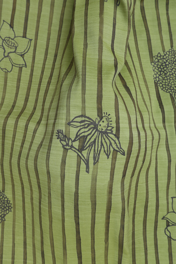 Kanchipuram Silk Saree In Pear Green With Stripes Design