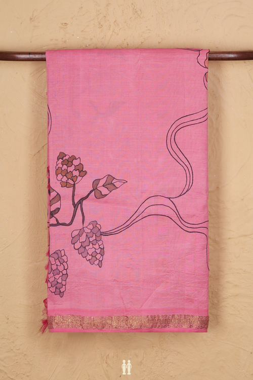 Kanchipuram Silk Saree In Pink With Hand Painted Design