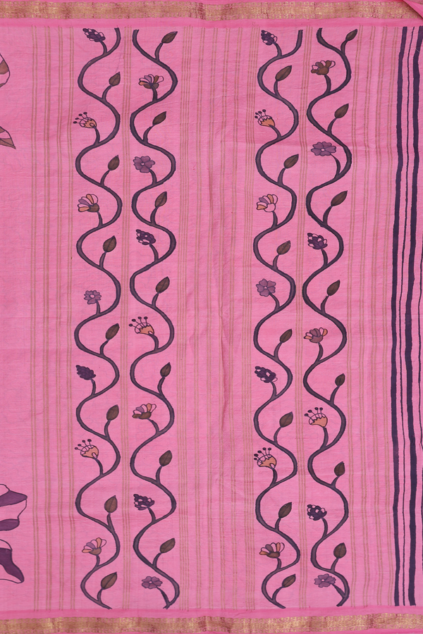 Kanchipuram Silk Saree In Pink With Hand Painted Design