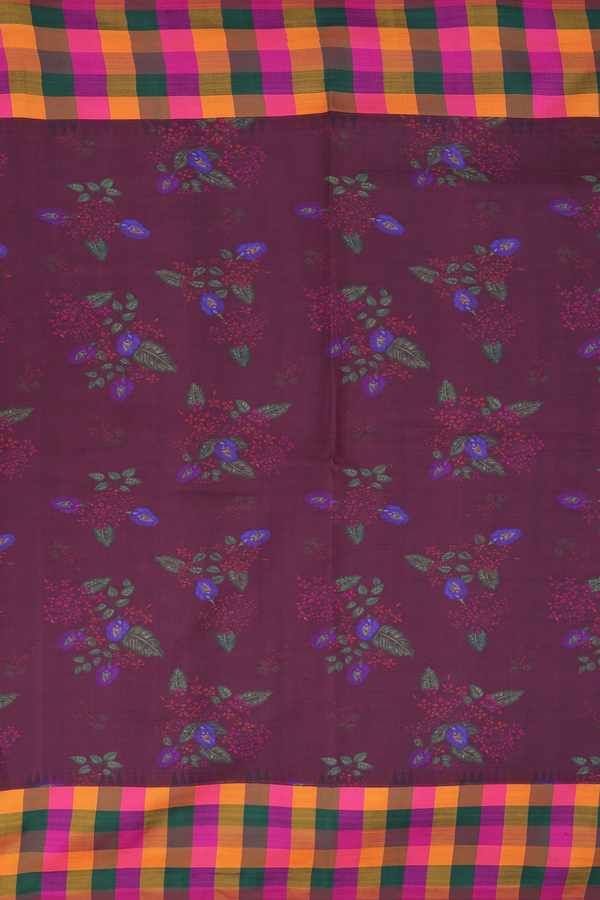 Kanchipuram Silk Saree In Chocolate Brown With Floral Design
