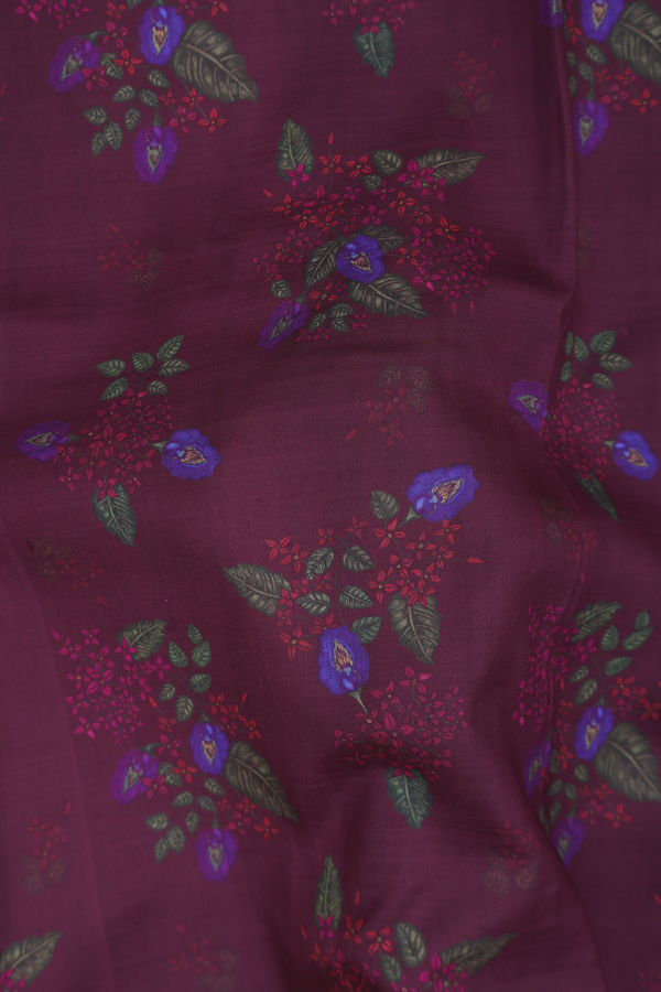 Kanchipuram Silk Saree In Chocolate Brown With Floral Design