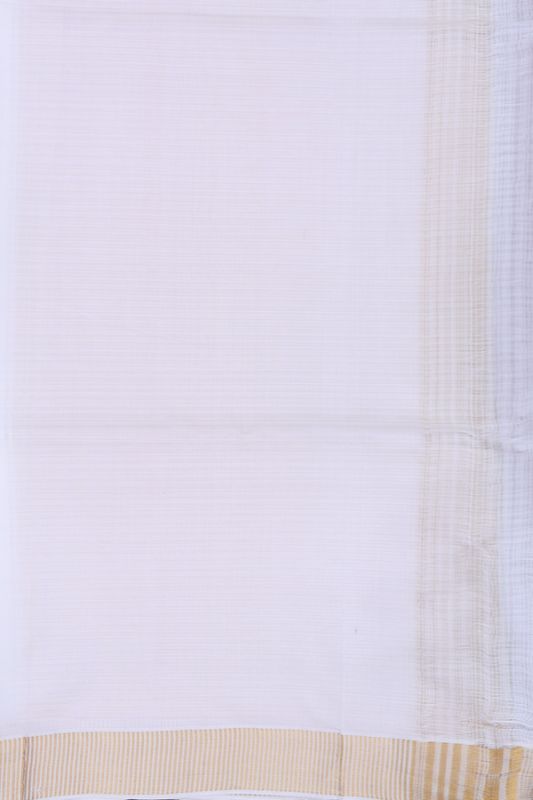 Kanchipuram Silk Saree In White With Hand Painted Border