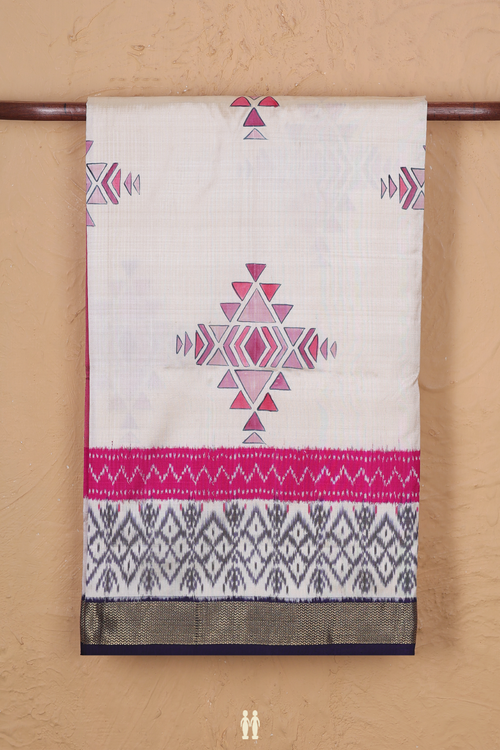 Kanchipuram Silk Saree In Cream With Hand Painted Design