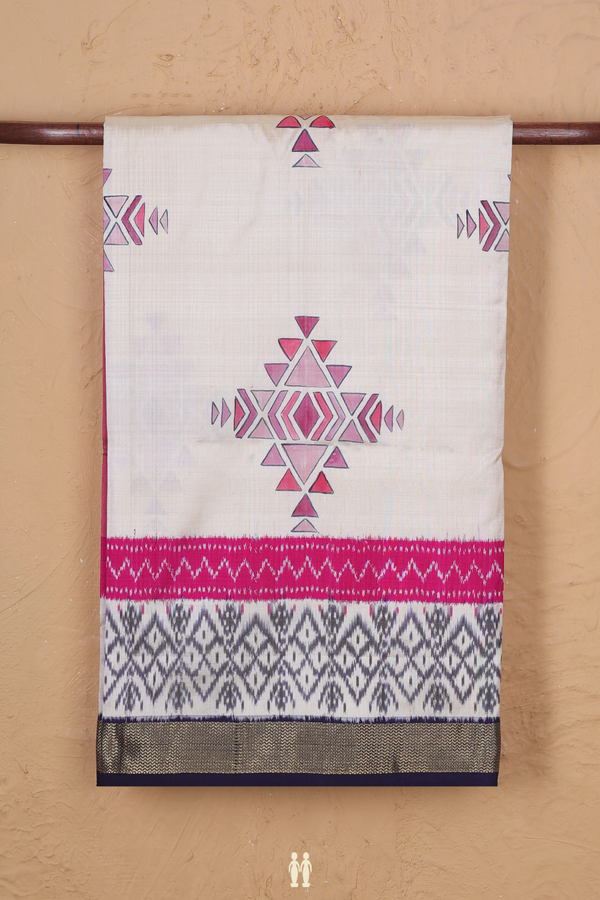 Kanchipuram Silk Saree In Cream With Hand Painted Design