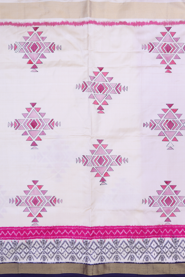 Kanchipuram Silk Saree In Cream With Hand Painted Design