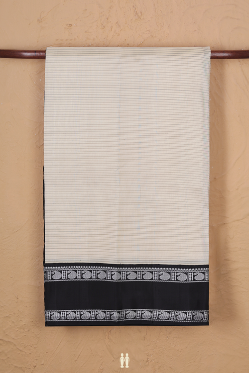 Kanchipuram Silk Saree In Cream Color With Stripes Design