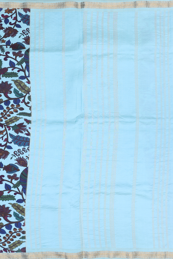 Kanchipuram Silk Saree Blue With Peacock And Floral Design