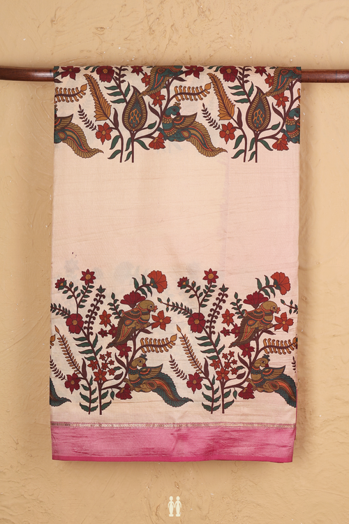 Kanchipuram Silk Saree In Blush Orange Floral Peacock Design