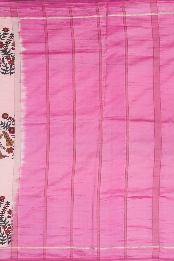 Kanchipuram Silk Saree In Blush Orange Floral Peacock Design