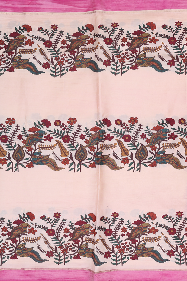 Kanchipuram Silk Saree In Blush Orange Floral Peacock Design