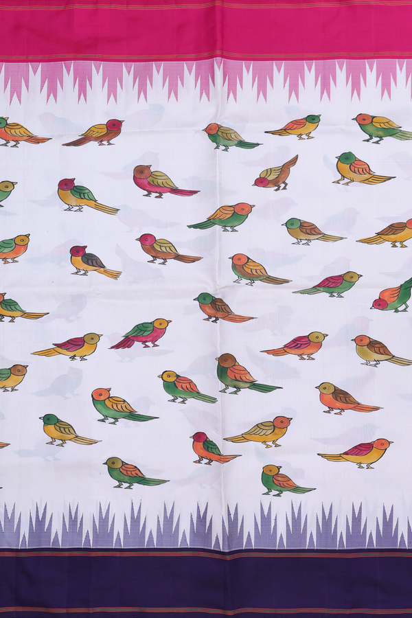 Kanchipuram Silk Saree In Off White With Hand Painted Design