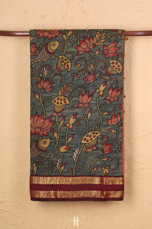 Kanchipuram Silk Saree Green With Floral Hand Painted Design