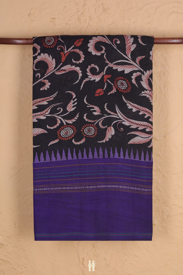 Kanchipuram Silk Saree In Black With Hand Painted Design