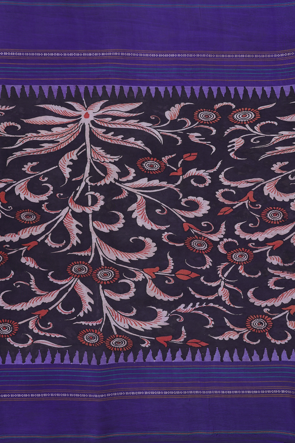 Kanchipuram Silk Saree In Black With Hand Painted Design