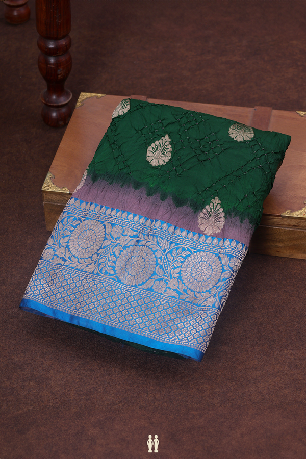 Bandhani Silk Saree In Forest Green With Tie And Dye Design