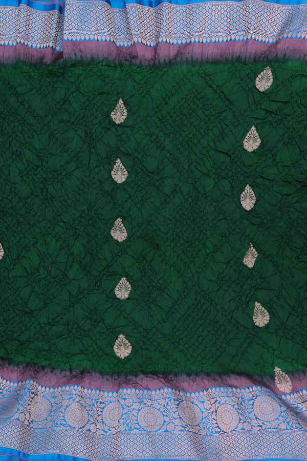Bandhani Silk Saree In Forest Green With Tie And Dye Design
