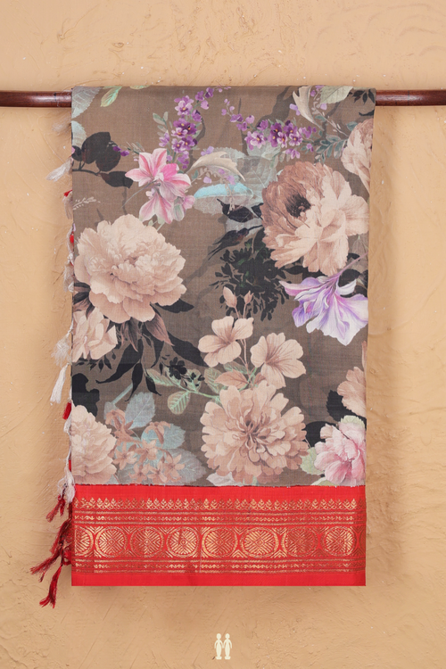 Kanchipuram Silk Saree In Cardamom Green With Floral Design