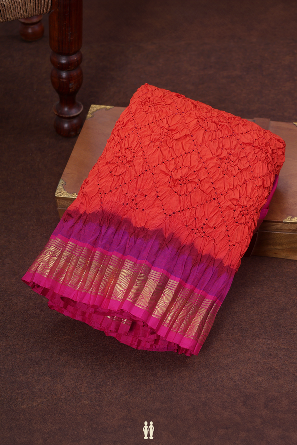 Bandhani Silk Saree In Bright Orange With Tie And Dye Design
