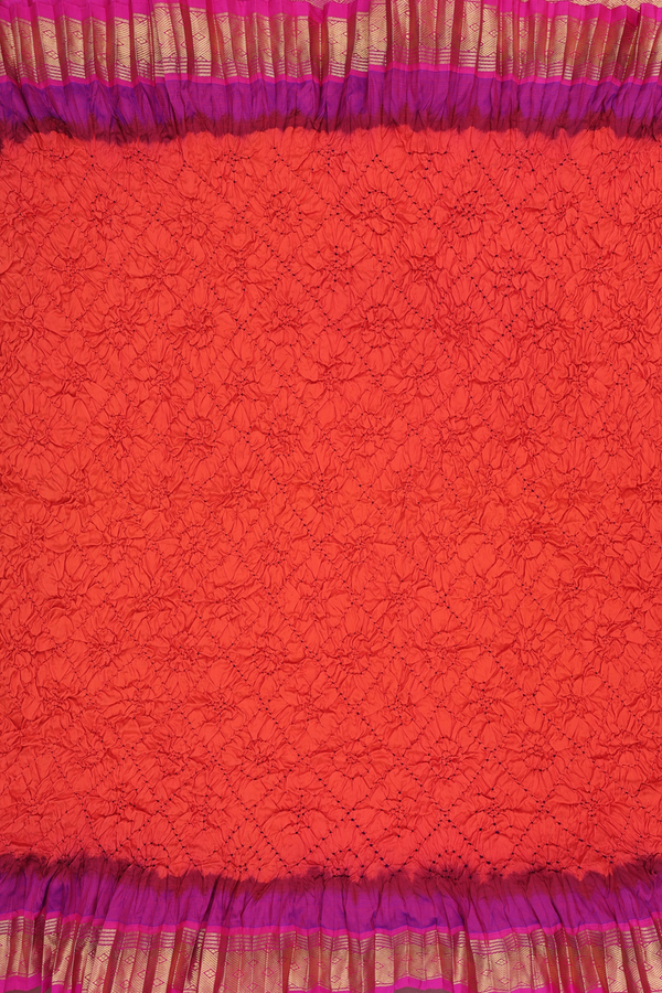 Bandhani Silk Saree In Bright Orange With Tie And Dye Design