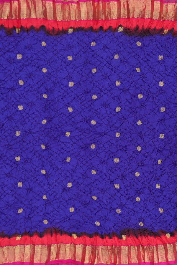 Bandhani Silk Saree In Royal Blue With Peacock Buttas