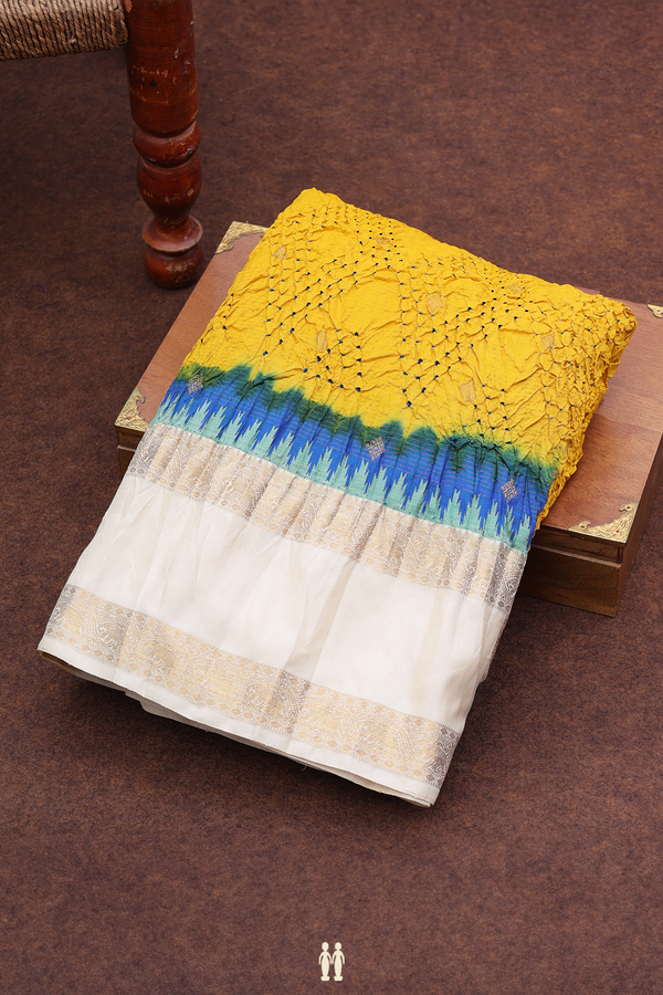 Bandhani Silk Saree In Mustard Yellow With Tie And Dye Design