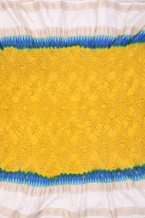Bandhani Silk Saree In Mustard Yellow With Tie And Dye Design