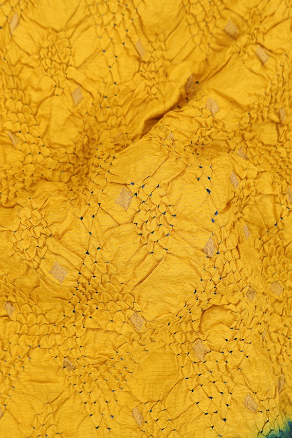 Bandhani Silk Saree In Mustard Yellow With Tie And Dye Design
