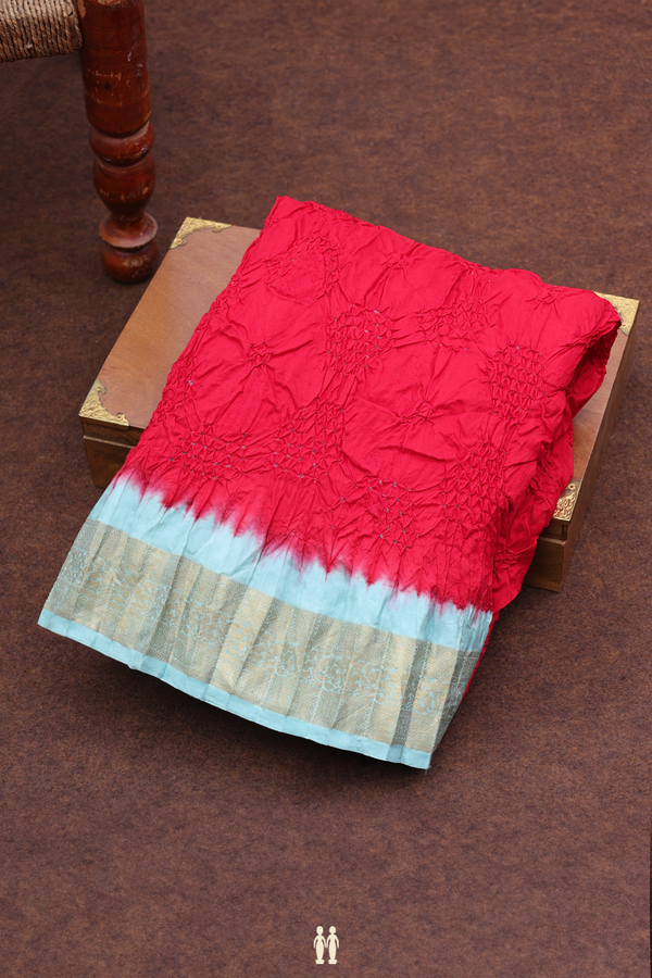 Bandhani Silk Saree In Chilli Red With Tie And Dye Design