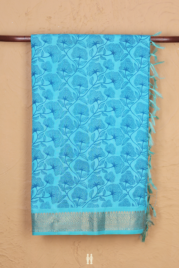 Kanchipuram Silk Saree In Sky Blue With Printed Design