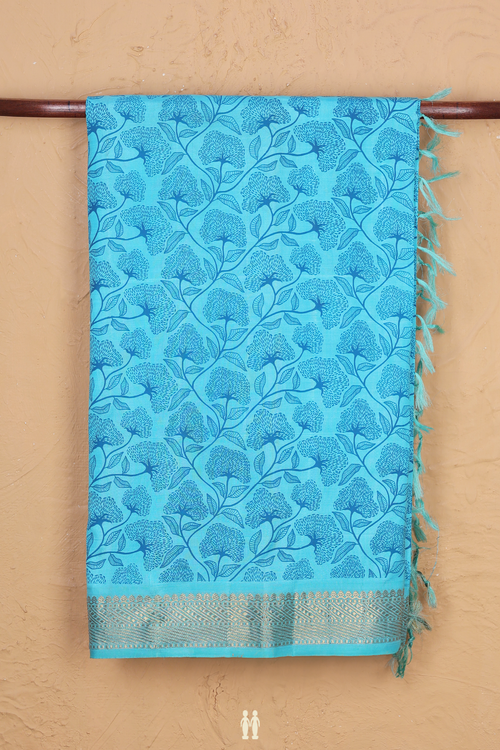 Kanchipuram Silk Saree In Sky Blue With Printed Design