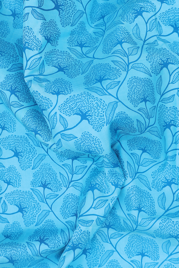 Kanchipuram Silk Saree In Sky Blue With Printed Design
