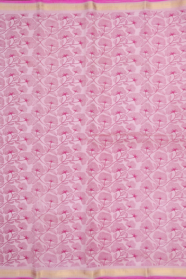 Kanchipuram Silk Saree In Pink With Printed Design