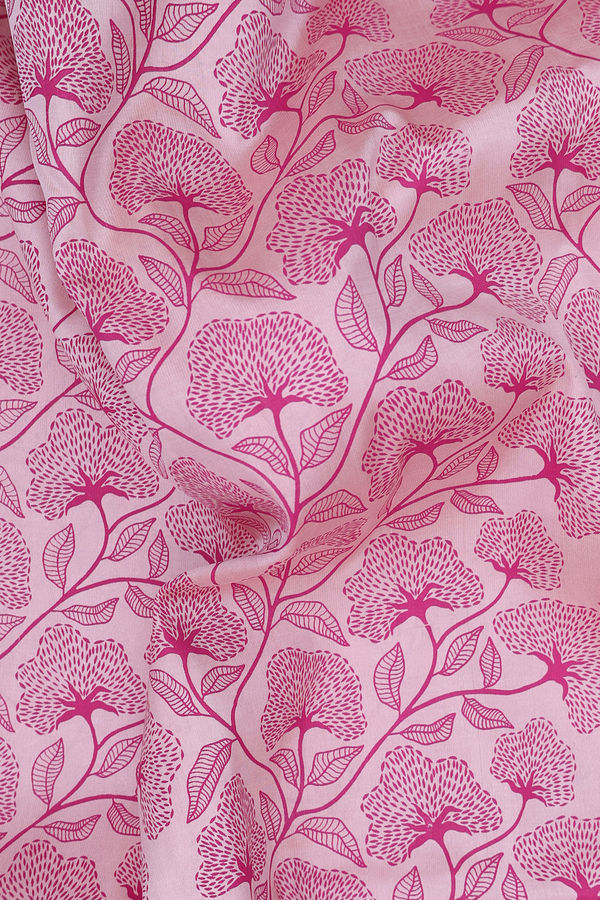 Kanchipuram Silk Saree In Pink With Printed Design