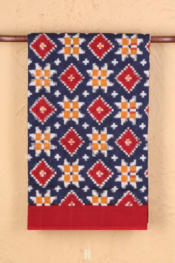 Pochampally Cotton Saree In Oxford Blue With Diamond Design