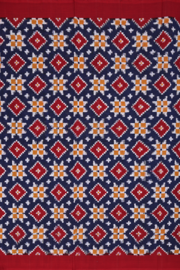 Pochampally Cotton Saree In Oxford Blue With Diamond Design
