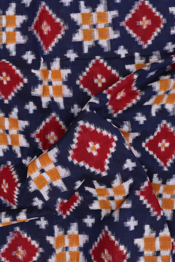 Pochampally Cotton Saree In Oxford Blue With Diamond Design