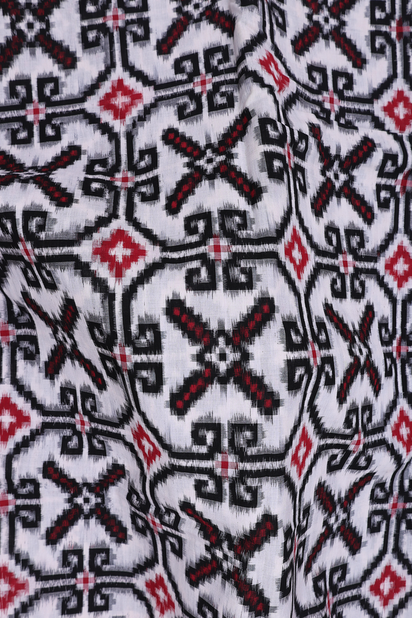 Pochampally Cotton Saree In White With Ikat Design