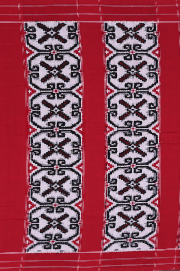 Pochampally Cotton Saree In White With Ikat Design