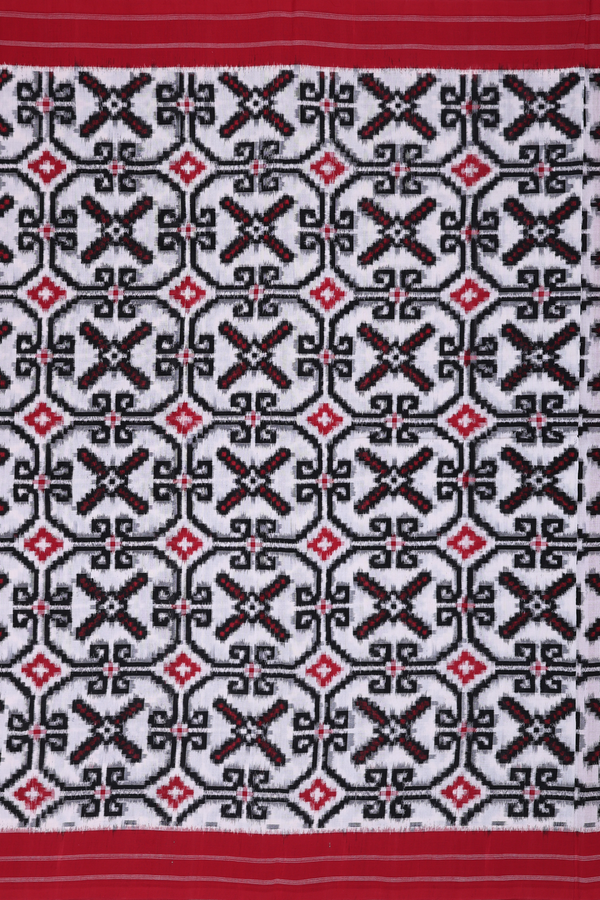 Pochampally Cotton Saree In White With Ikat Design
