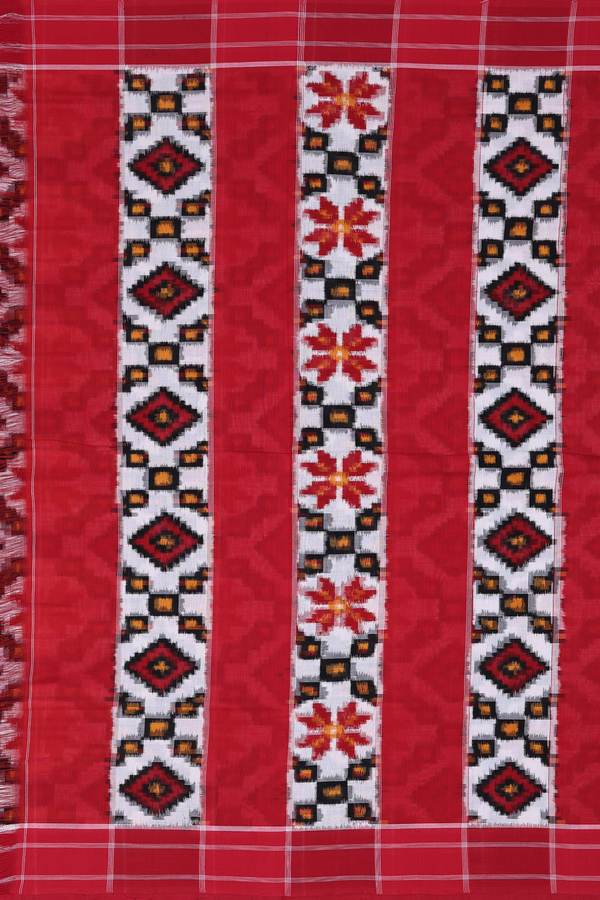 Pochampally Cotton Saree In White With Diamond Design