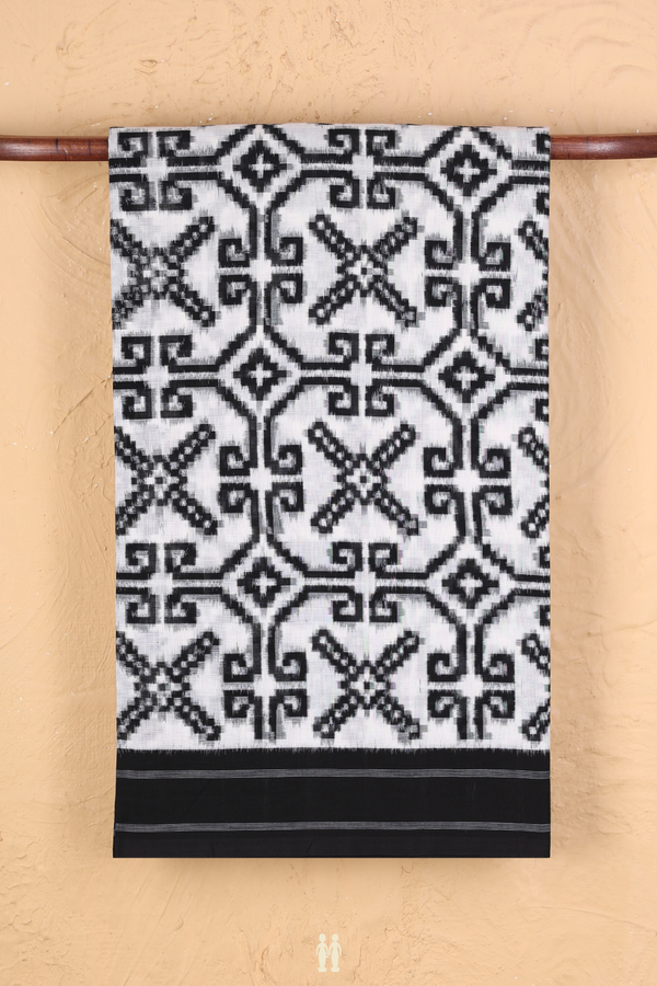 Pochampally Cotton Saree In White With Allover Design