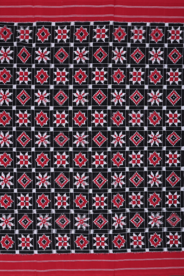 Pochampally Cotton Saree In Black With Checks Design