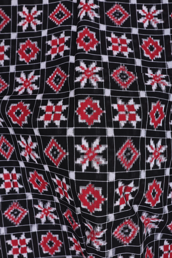 Pochampally Cotton Saree In Black With Checks Design