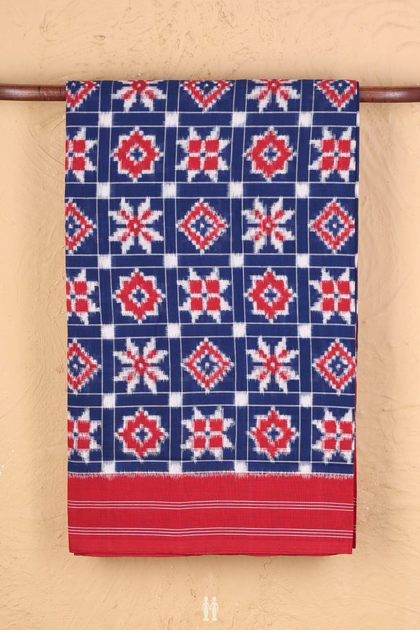 Pochampally Cotton Saree In Royal Blue With Checks Design