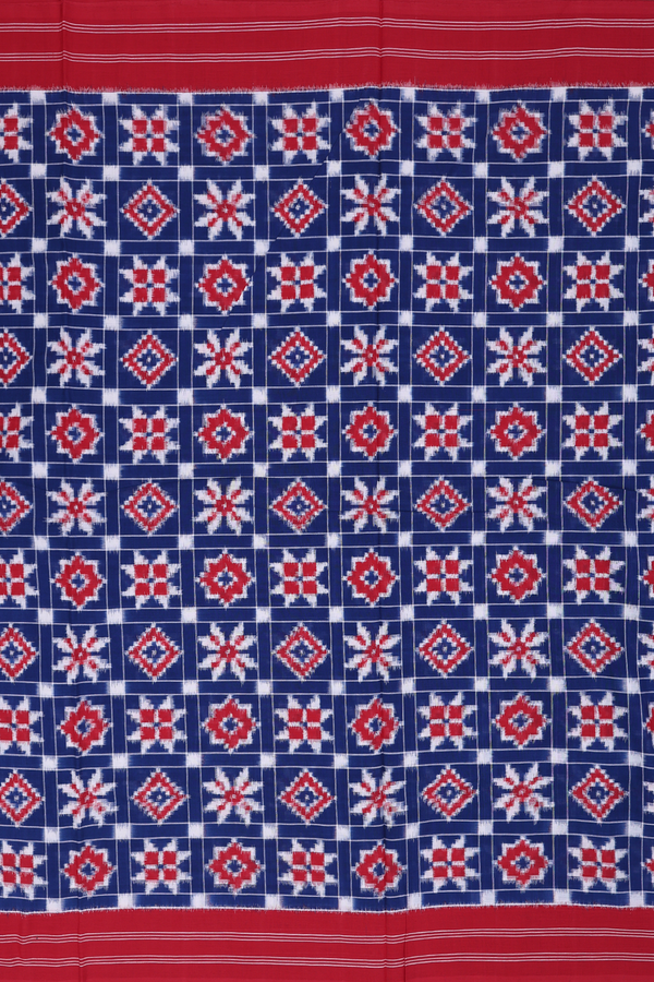 Pochampally Cotton Saree In Royal Blue With Checks Design